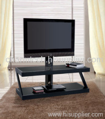 Black Glass and Hexagonal Aluminum Tube TV Stand