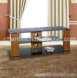 Big Black Tempered Glass Furniture LCD TV Stand
