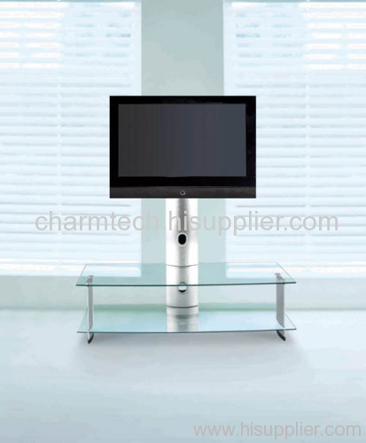 Clear Tempered Glass Silver Aluminum Tube TV Stand
