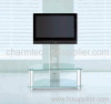 Clear Tempered Glass Silver Aluminum Tube LCD TV Stand