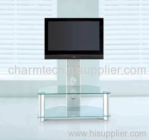 Clear Tempered Glass Silver Aluminum Tube LCD TV Stand
