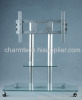 Clear Tempered Glass Silver Round Tube LCD TV Stand