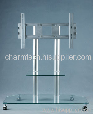 Clear Tempered Glass Silver Round Tube LCD TV Stand