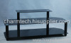 Black Tempered Glass Black Aluminum Tube TV Stand