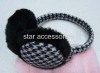 cotton checked earmuff with fake fur lining
