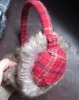 cotton checked earmuff with fake fur lining