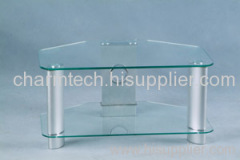 Clear Tempered Glass Silver Aluminum Tube TV Stand