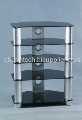 Black Tempered Glass Silver Aluminum Tube LCD TV Stand