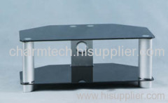 Black Tempered Glass Silver Aluminum Tube Plasma TV Stand