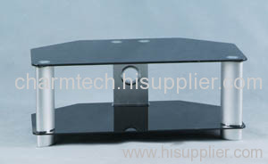 Black Tempered Glass Silver Aluminum Tube Plasma TV Stand