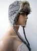 acrylic knitted trapper hat with fake fur