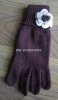 acrylic plain knitted gloves with one flower