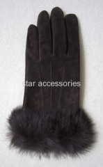 pig suede gloves with fur