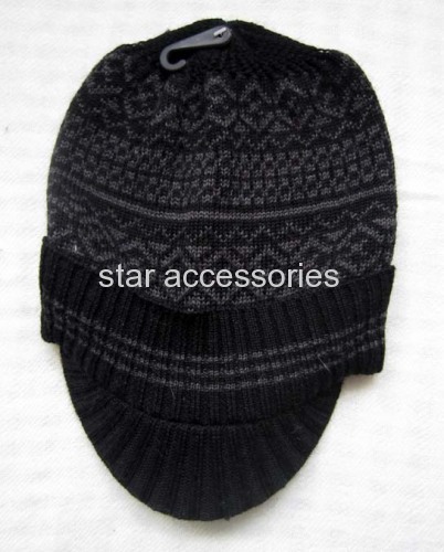 wool jacquard knitted round cap with shade