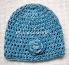 acrylic knitted hat with one big flower