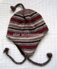 wool stripe knitted earflap hat
