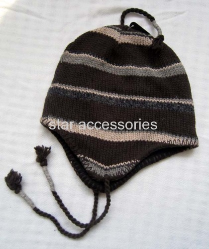 wool stripe knitted earflap hat