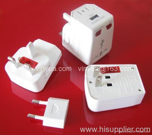 All in one Travel plug + USB Socket