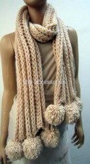 acrylic plain knitted scarf with bolls