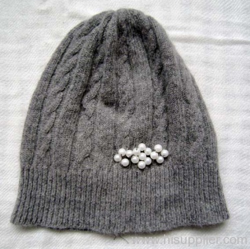 acrylic jacquard knitted hat with beads