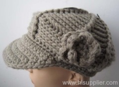acrylic knitted hat with one big flower