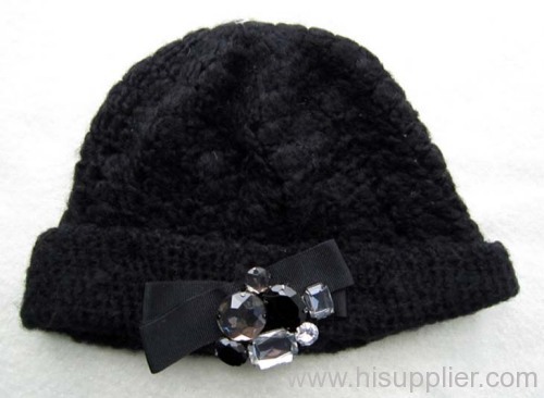acrylic jacquard knitted hat with diamante
