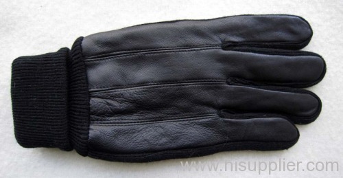 leather part and acrylic knitted part gloves
