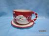 Red Ceramic Cup & Saucer in Santa Claus Design for Christmas