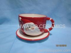 Red Ceramic Cup & Saucer in Santa Claus Design for Christmas