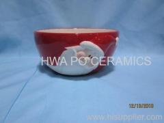 Red Ceramic Bowl in Santa Claus Design for Christmas