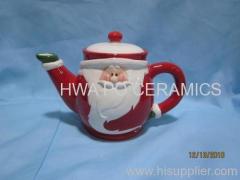 Red Ceramic Tea Pot in Santa Claus Design for Christmas