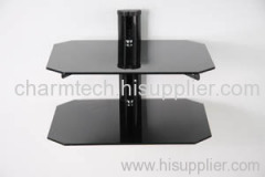 2 Shelf Black Glass Black Tube DVD Player Bracket