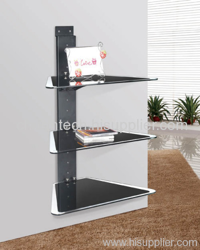 3 Shelf Glass Black Iron Tube DVD Player Mount