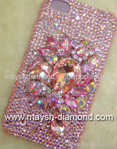 cubical flower pink swarovski crystal iphone 4 cover