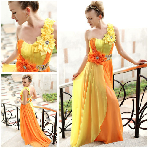 yellow chiffon evening dress