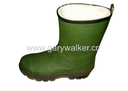 Mid Calf Rubber Boots With Plush Lining