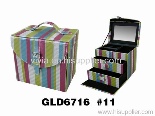 travel portable cosmetic box with many drawers & mirror