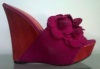 Suede Flowered Wedge Sandal