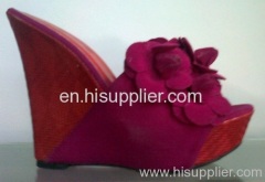 Suede Flowered Wedge Sandal