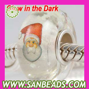 Murano glass painted Santa Claus fluorescent glow in the dark beads