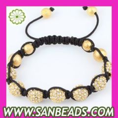 Fashion shamballa bracelets with gold crystal diso ball