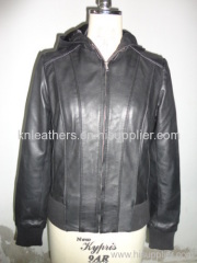 Ladies Leather Jacket with Hood