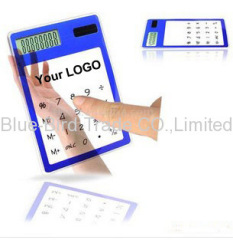 Transparent touch screen 8 digit solar calculator