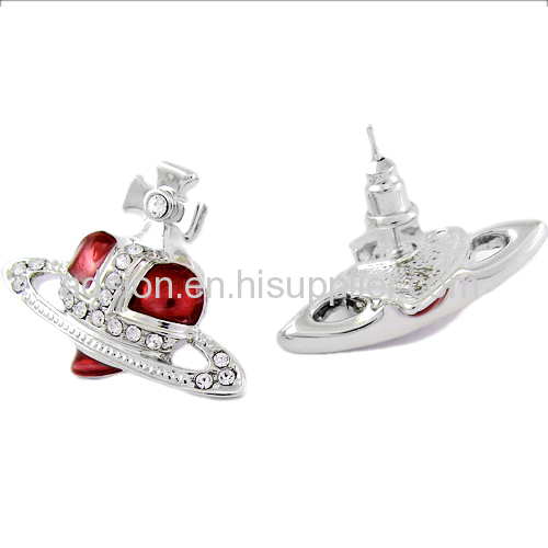 Fashion Vivienne Diamante Heart Stud Earrings Red