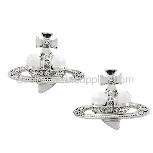 Fashion Vivienne Diamante Heart Stud Earrings White