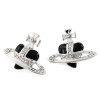 Fashion Vivienne Diamante Heart Stud Earrings Black