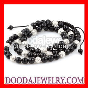 Wholesale Shamballa beaded Necklaces with Faceted Black and Crystal Disco Beads
