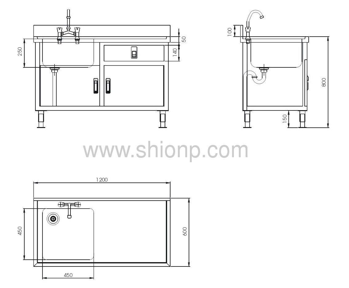 stainless steel single-basin washing desk(left-side style) from China ...