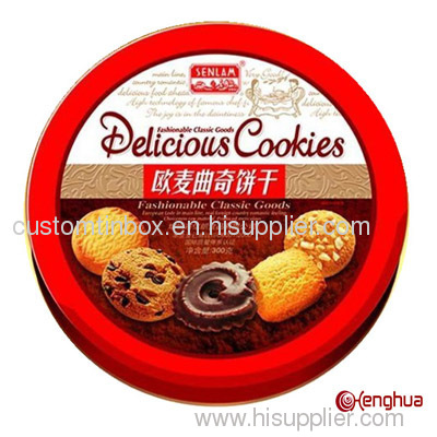 round chocolate cookies tin box