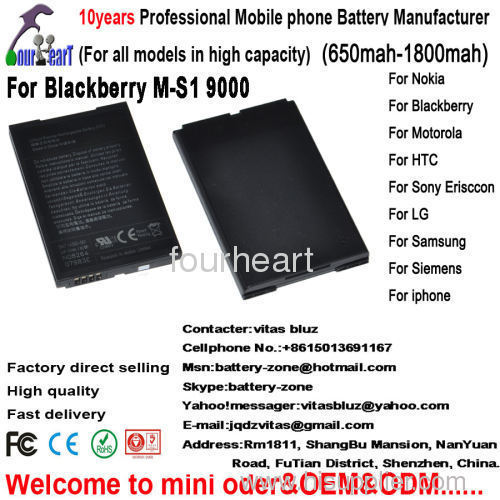 Factory cell phone battery for blackberry M-S1 9000 9700 9900